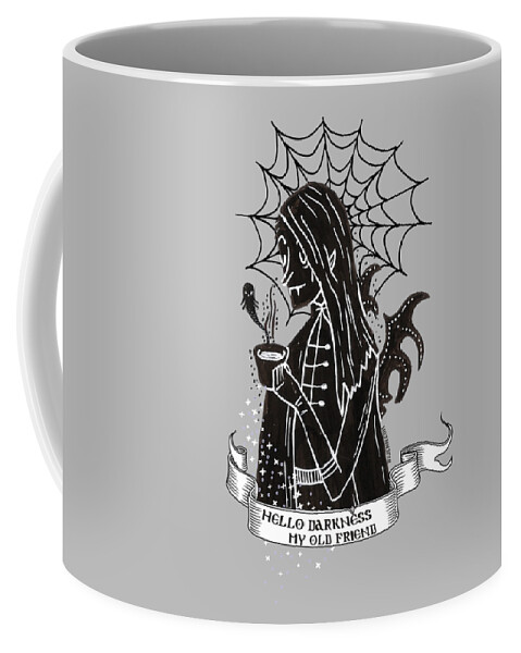 Something Wicked This Way Comes Coffee Mug featuring the digital art Hello Darkness My Old Friend Vamp Goth with Ghost and Coffee by Jennifer Preston