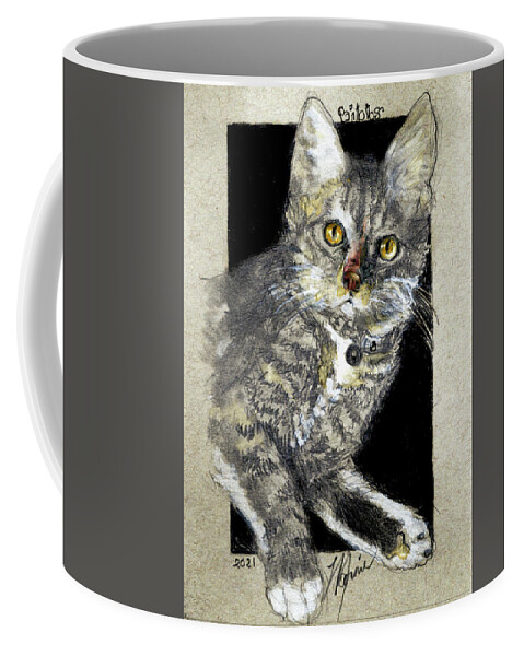 Cat Coffee Mug featuring the drawing Hello by Marnie Clark