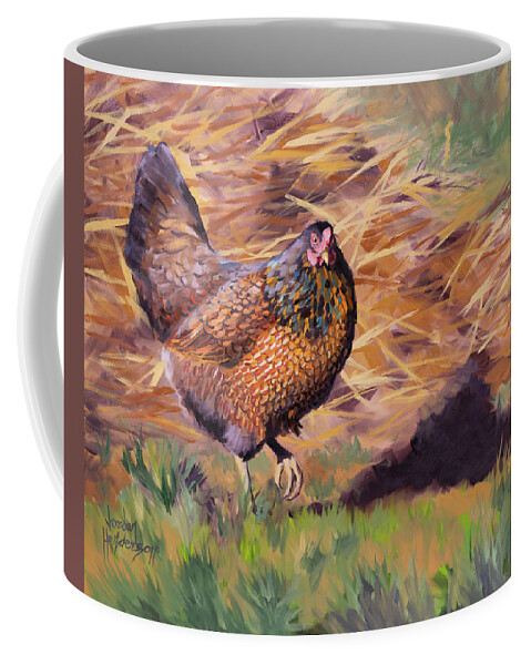 Chicken Coffee Mug featuring the painting Hen by the Compost Pile by Jordan Henderson