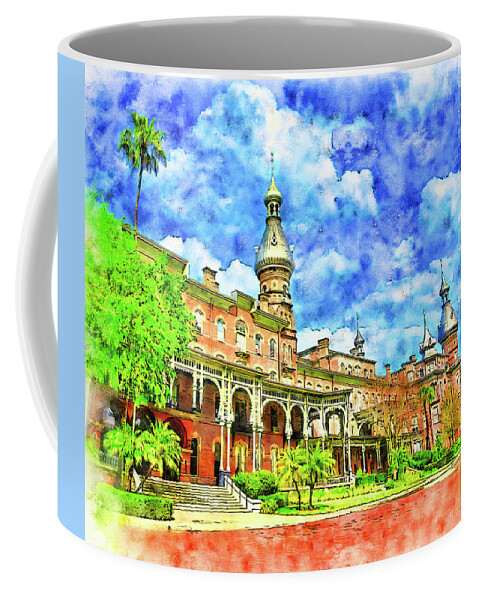 Henry B. Plant Museum Coffee Mug featuring the digital art Henry B. Plant Museum in Tampa, Florida - pen and watercolor by Nicko Prints