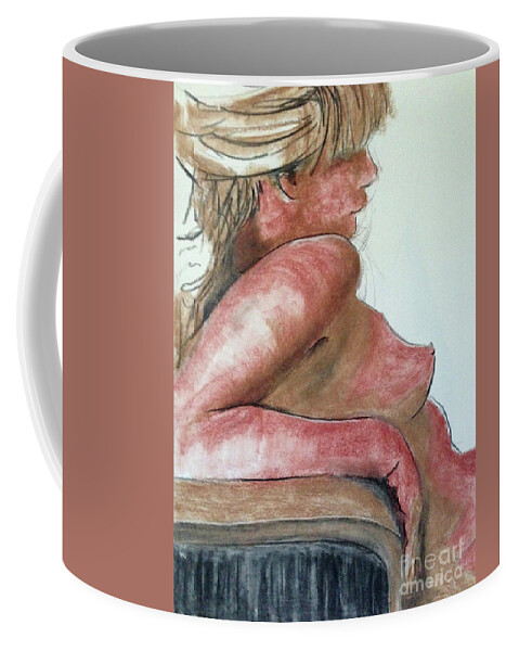 Life Drawing Coffee Mug featuring the drawing Her Bangs by PJ Kirk