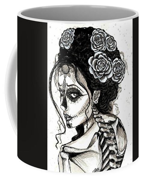 Her Coffee Mug featuring the mixed media HER Sugar Skull by Kenneth Pope