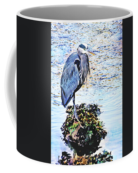 Herons Coffee Mug featuring the photograph Heron Fishing at Low Tide Watercolor by Peggy Collins