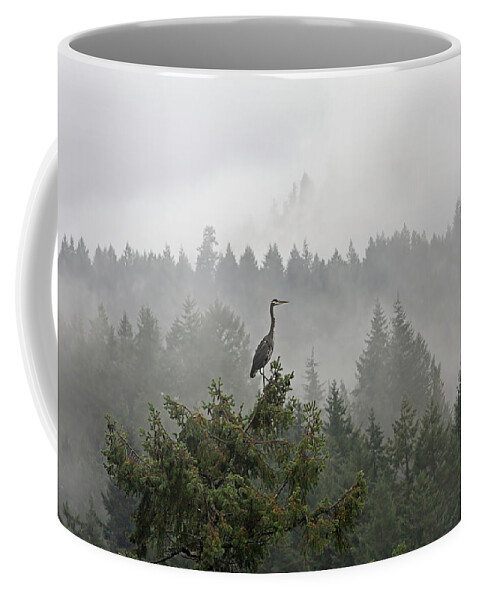 Heron Coffee Mug featuring the photograph Heron in the Mist by Peggy Collins