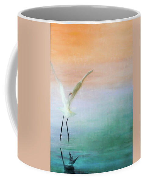 Heron Coffee Mug featuring the painting Heron Landing by Tracy Hutchinson