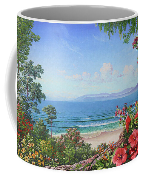 Hibiscus Coffee Mug featuring the painting Hibiscus and Birds of Paradise by Michael Goguen
