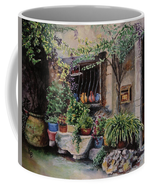 Courtyard Coffee Mug featuring the painting Hidden Courtyard by Karen Fleschler