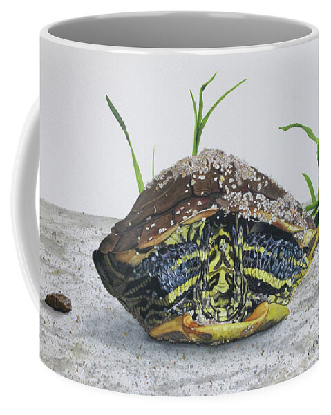 Turtle Coffee Mug featuring the painting Hiding In by Heather E Harman