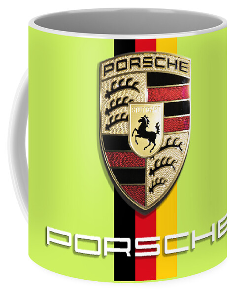 Porsche Logo Coffee Mug featuring the photograph High Res Quality Porsche Logo - Hood Emblem German Flag by Stefano Senise