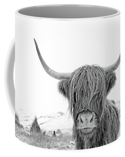Highland Cow Coffee Mug featuring the photograph Highland Cow mono by Grant Glendinning