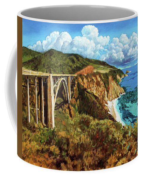 Highway One Coffee Mug featuring the painting Highway 1 Bridge by John Lautermilch