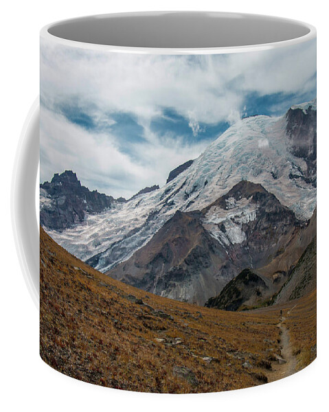 Mount Rainier National Park Coffee Mug featuring the photograph Hiking in the Mountain's Shadow by Doug Scrima