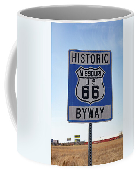 Historic Route 66 Missouri Sign Coffee Mug featuring the photograph Historic Route 66 Missouri Byway road sign by Eldon McGraw