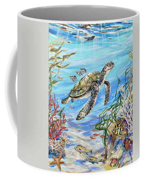 Fish Coffee Mug featuring the painting Hitchhikers by Linda Olsen