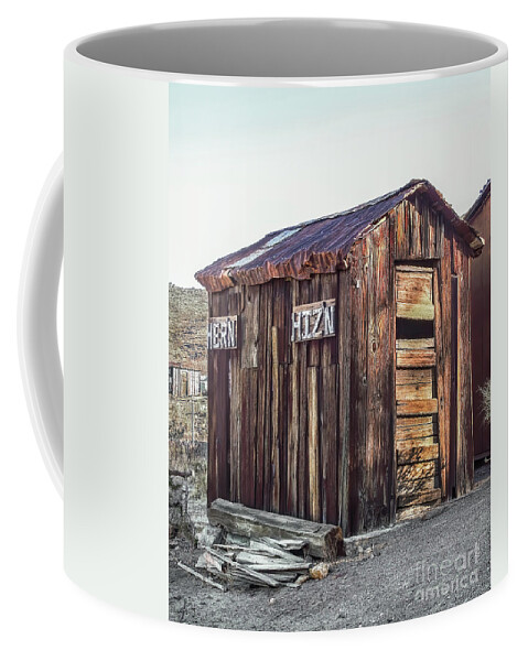 Outhouse Coffee Mug featuring the photograph Hizn And Hern, Outhouse, California Ghost Town by Don Schimmel
