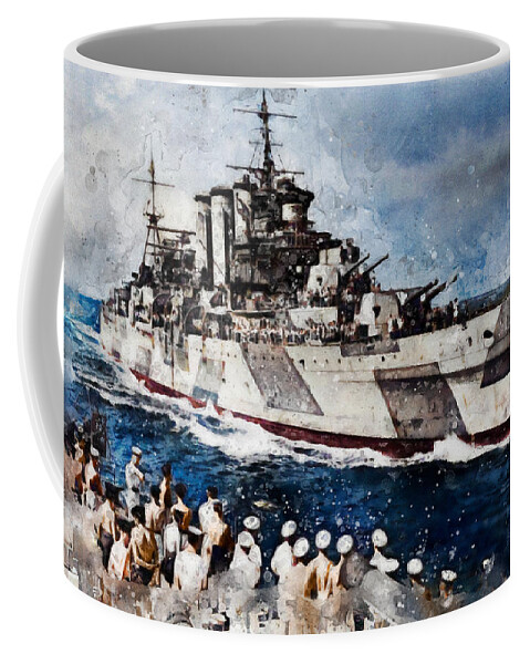 Warship Coffee Mug featuring the digital art HMS Devonshire by Geir Rosset
