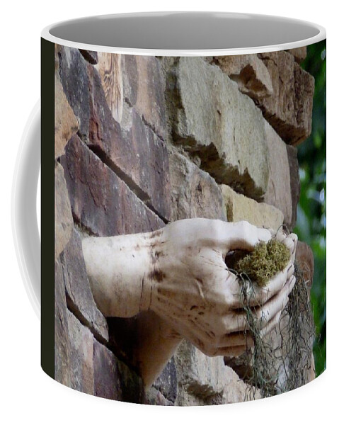 Stone Hands Holding Moss Coffee Mug featuring the photograph Hold on to the earth by Lynn Hunt