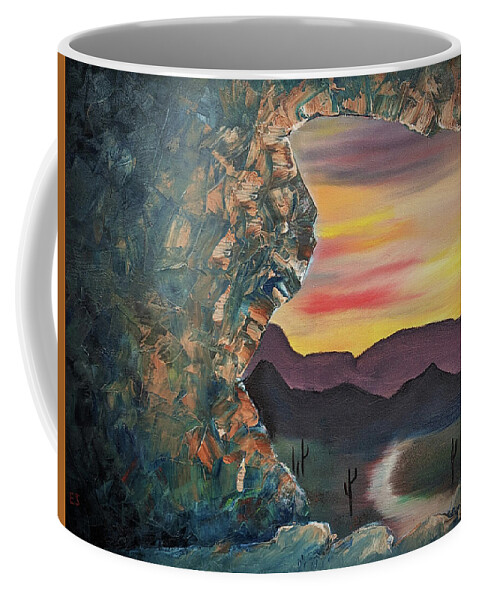 Sunset Coffee Mug featuring the painting Hole in the Rock by Evelyn Snyder