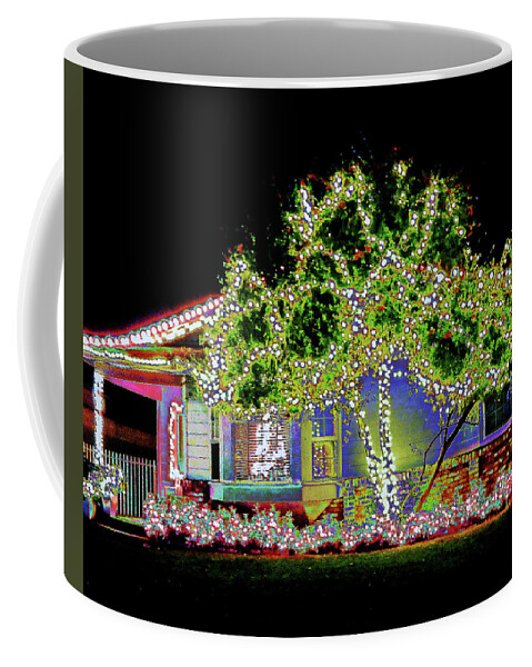 Night Photograph Of A House Lit Up With Holiday Lights Coffee Mug featuring the photograph Holiday House by Andrew Lawrence