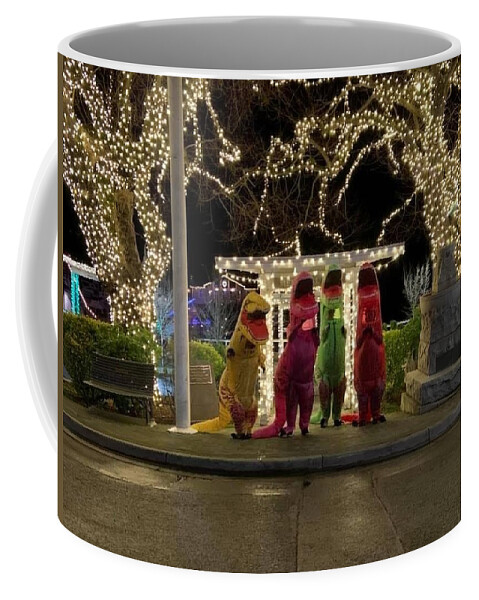 T-rex Coffee Mug featuring the photograph Holiday Lights and T-Rexes by Brenna Woods