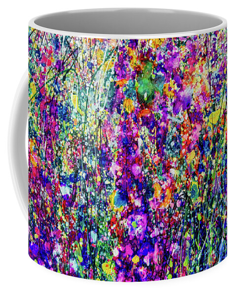Olena Art Coffee Mug featuring the painting Hollyhock Pretty Fantasy Pollock Inspired Abstract by OLena Art