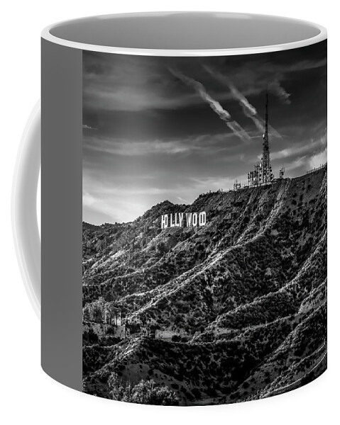 Hollywood Sign Coffee Mug featuring the photograph Hollywood Sign - Black And White by Gene Parks