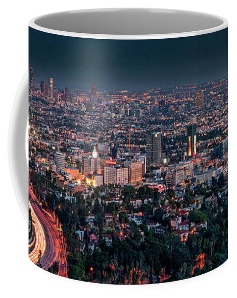 Los Angeles Ca Coffee Mug featuring the photograph Hollywood Skyline Magic Hour by David Zanzinger