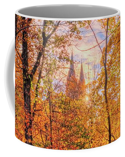 Church Coffee Mug featuring the photograph Holy Hill Basilica Through The Maples by Dale Kauzlaric