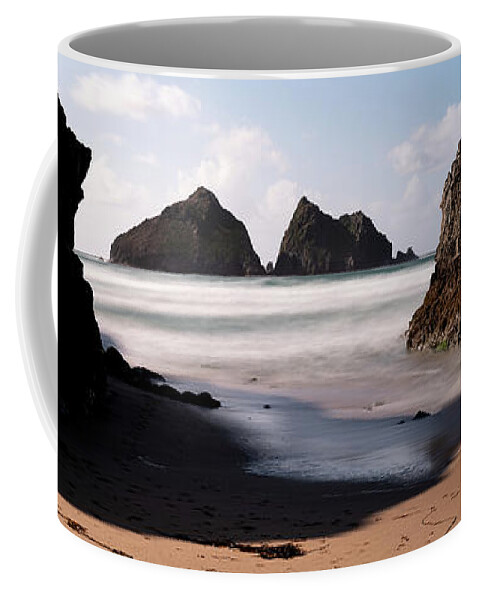 Cornwall Coffee Mug featuring the photograph Holywell Beach and Gull Rock Cornwall Coast by Sonny Ryse