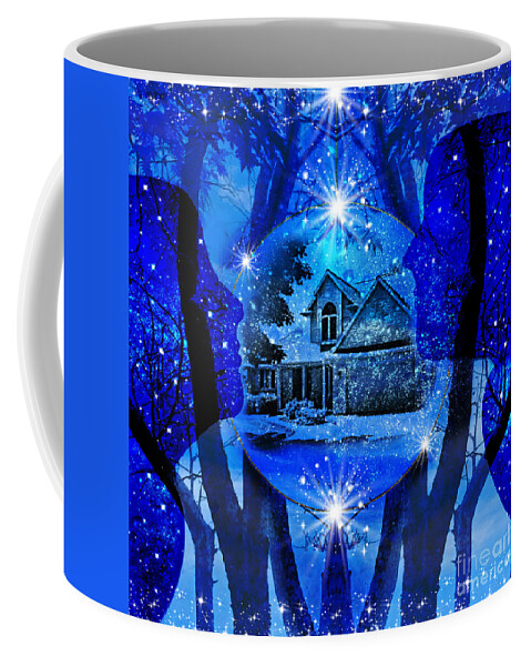 Blue Coffee Mug featuring the mixed media Home Is Where The Heart Is by Diamante Lavendar