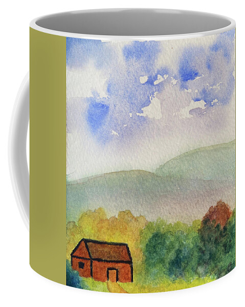 Berkshires Coffee Mug featuring the painting Home Tucked Into Hill by Anne Katzeff