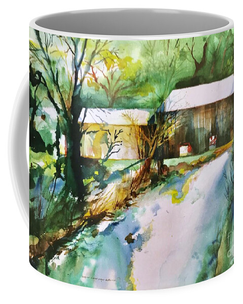 Watercolor Coffee Mug featuring the painting Honey Run Bridge by Glen Neff