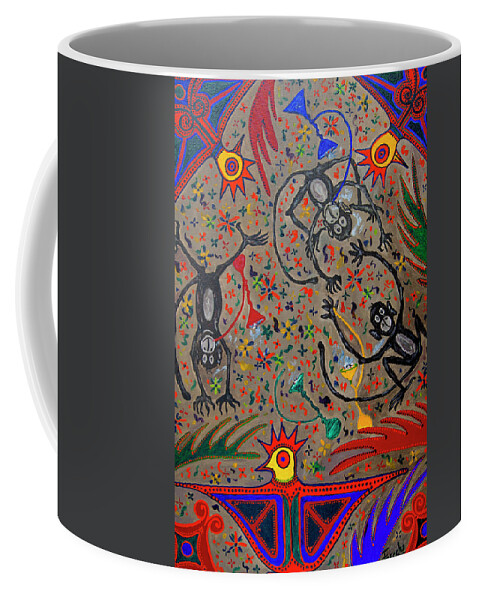 Contemporary Folk Art Coffee Mug featuring the painting Hookah Monkeys - Jinga Monkeys Series by Fareeha Khawaja