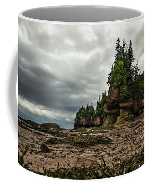 Hopewell Rocks Coffee Mug featuring the photograph Hopewell Rocks Low Tide by Linda Villers