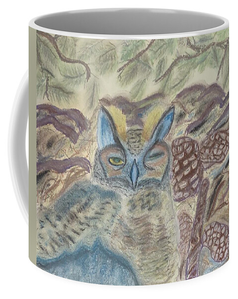 Horned Owl Coffee Mug featuring the pastel Horned Owl Nesting by Suzanne Berthier