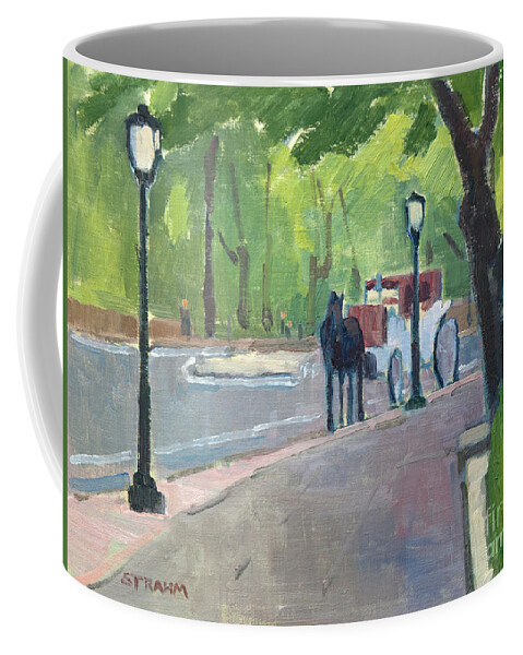 Horse Carriage Coffee Mug featuring the painting Horse Carriage in Central Park - New York City by Paul Strahm