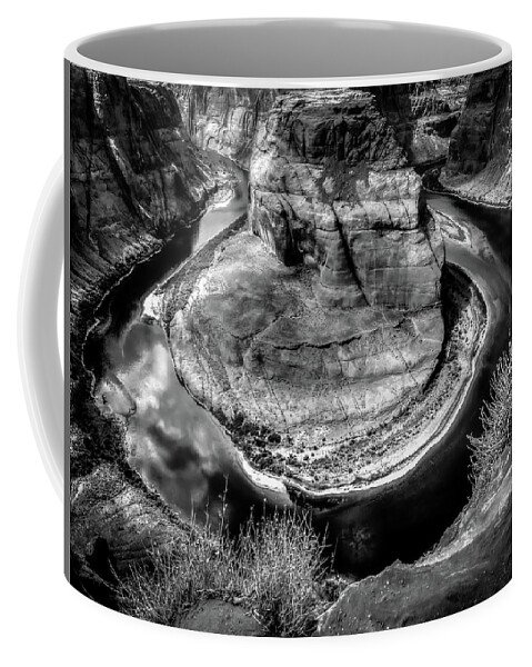Horse Shoe Bend Coffee Mug featuring the photograph Horse Shoe Bend BW by Michael Damiani