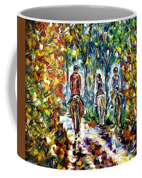 Family Ride Coffee Mug featuring the painting Horseback Ride by Mirek Kuzniar