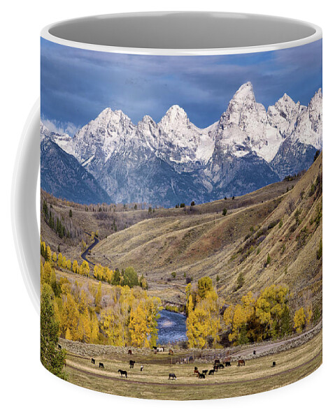 Grand Teton National Park Coffee Mug featuring the photograph Horses on the Gros Ventre River by Kathleen Bishop