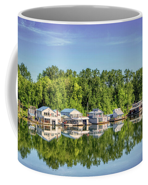 Boat Coffee Mug featuring the photograph House boats on the channel by Loyd Towe Photography