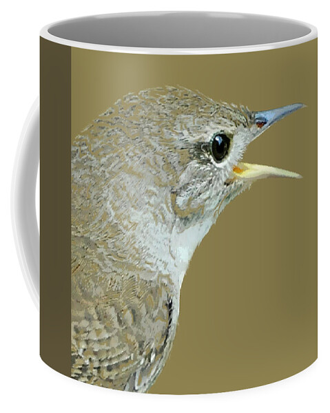Nature Coffee Mug featuring the mixed media House Wren by Judy Cuddehe