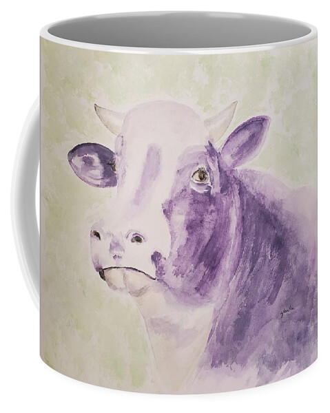 Cow Coffee Mug featuring the painting How Now Purple Cow by Claudette Carlton