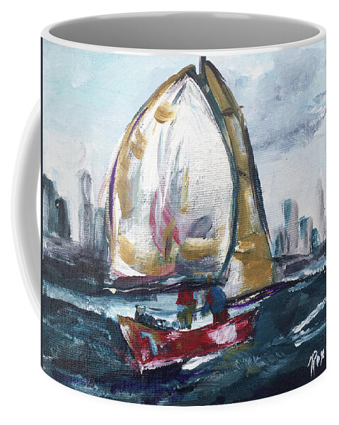 Big Sail Coffee Mug featuring the painting Hudson Sailing by Roxy Rich