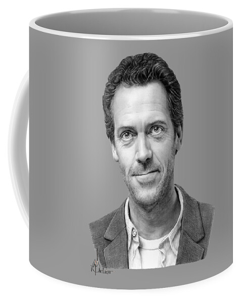 Pencil Coffee Mug featuring the drawing Hugh Laurie by Murphy Art Elliott