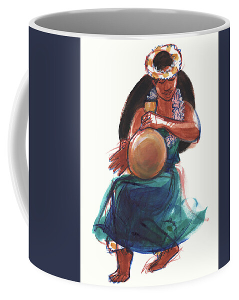 Dancer Coffee Mug featuring the painting Hula Dancer with Gourd by Judith Kunzle