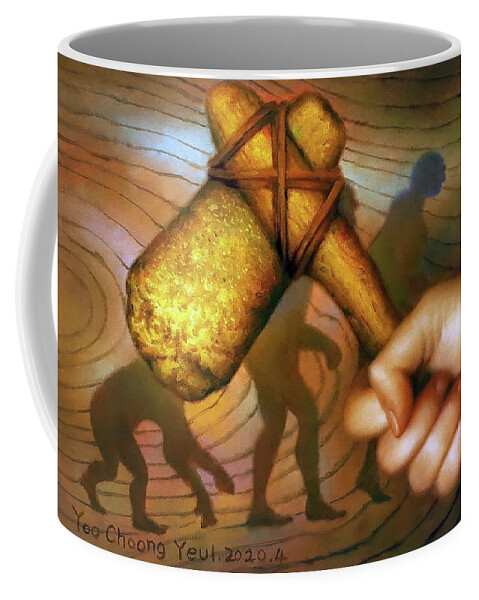 Human Coffee Mug featuring the painting Human and Stone Evolution by Yoo Choong Yeul