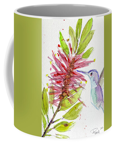 Hummingbird Coffee Mug featuring the painting Hummingbird by a Bottle Brush by Roxy Rich