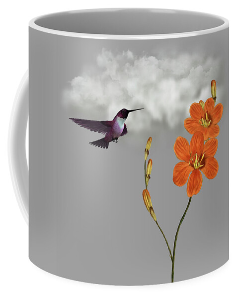 Hummingbird Coffee Mug featuring the digital art Hummingbird in the Garden Pane 2 by David Dehner