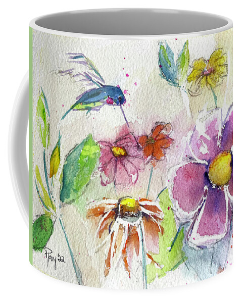 Watercolor Coffee Mug featuring the painting Hummingbird in the Garden by Roxy Rich