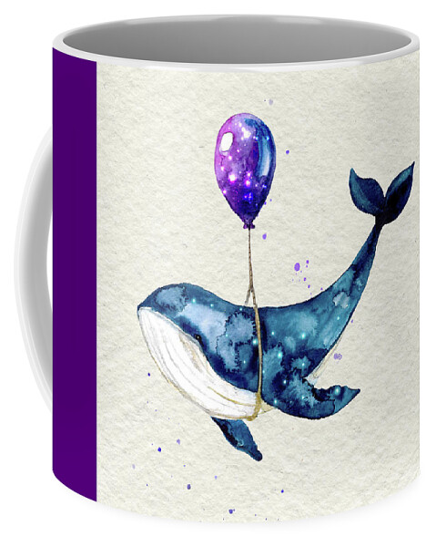 Humpback Whale Coffee Mug featuring the painting Humpback Whale With Purple Balloon Watercolor Painting by Garden Of Delights